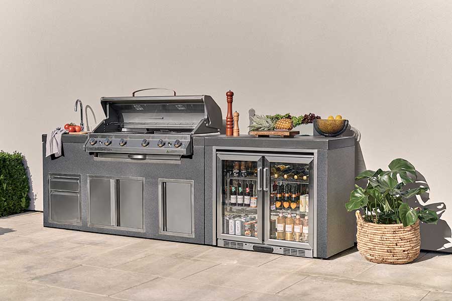 Kettler Everdure NEO stainless steel outdoor kitchen with sink and drinks fridge